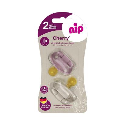 Set 2 suzete Nip Cherry Girl cu tetina rotunda din latex natural, 0-6 luni, nip 38882 Children SafetyCare