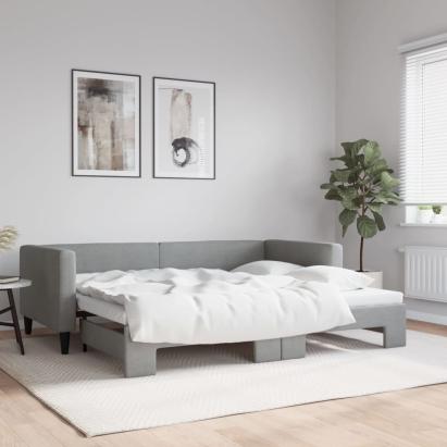 Pat de zi cu extensie, gri deschis, 90x190 cm, textil GartenMobel Dekor