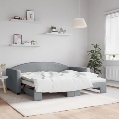 Pat de zi cu extensie, gri deschis, 90x190 cm, textil GartenMobel Dekor
