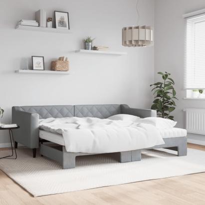 Pat de zi cu extensie și saltele, gri deschis 90x190 cm textil GartenMobel Dekor