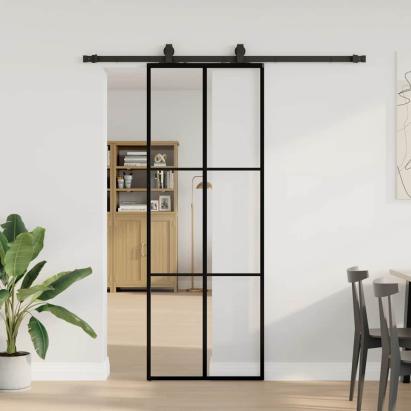 Ușă glisantă cu set de feronerie neagră 76x205 cm Sticlă ESG GartenMobel Dekor