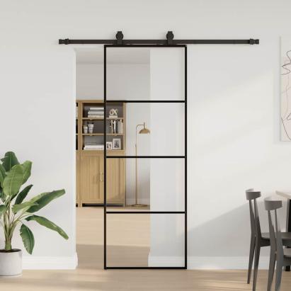Ușă glisantă cu set de feronerie neagră 76x205 cm Sticlă ESG GartenMobel Dekor