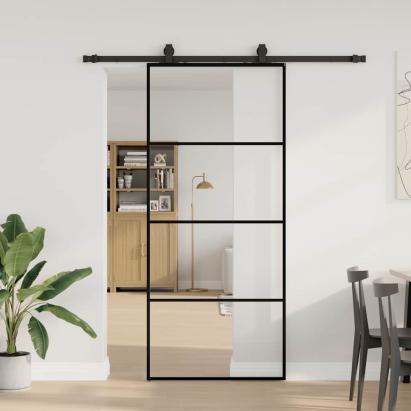 Ușă glisantă cu set de feronerie neagră 90x205 cm Sticlă ESG GartenMobel Dekor