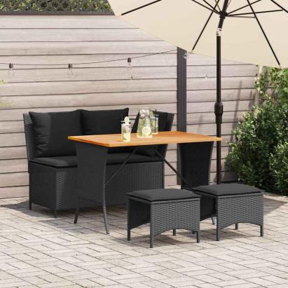 Set mobilier de grădină cu perne, 4 piese, negru, poliratan GartenMobel Dekor