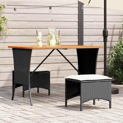 Set mobilier de grădină cu perne, 3 piese, negru, poliratan GartenMobel Dekor