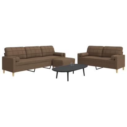 Set canapele cu taburet și perne, 3 piese, maro, textil GartenMobel Dekor