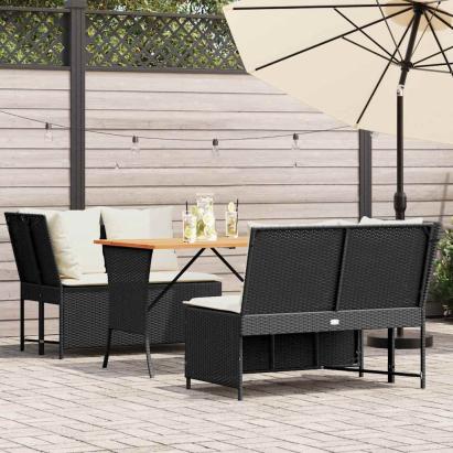 Set mobilier de grădină cu perne, 3 piese, negru, poliratan GartenMobel Dekor