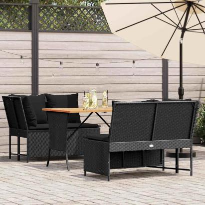 Set mobilier de grădină cu perne, 3 piese, negru, poliratan GartenMobel Dekor