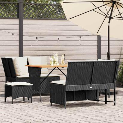 Set mobilier de grădină cu perne, 5 piese, negru, poliratan GartenMobel Dekor