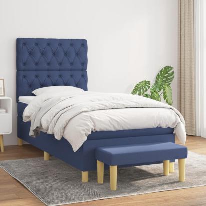 Pat box spring cu saltea, albastru, 80x200 cm, textil GartenMobel Dekor