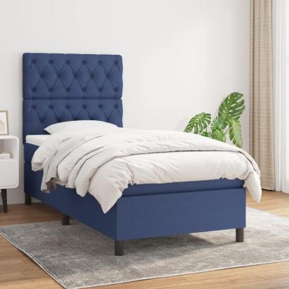 Pat box spring cu saltea, albastru, 80x200 cm, textil GartenMobel Dekor