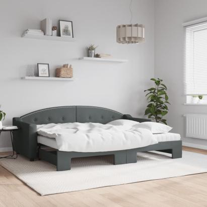 Pat de zi cu extensie și saltele, gri închis, 80x200 cm, textil GartenMobel Dekor