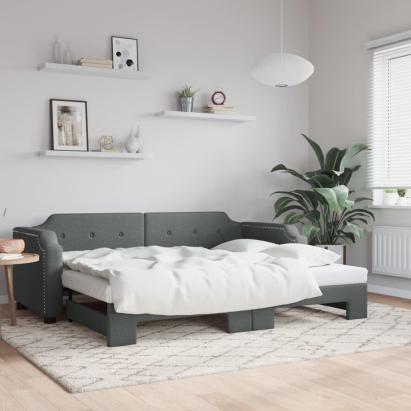 Pat de zi cu extensie, gri închis, 90x190 cm, textil GartenMobel Dekor