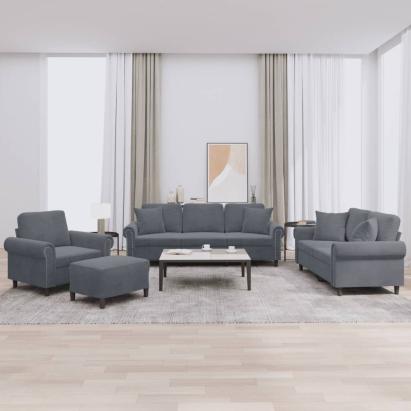 Set canapea cu perne, 4 piese, gri închis, catifea GartenMobel Dekor