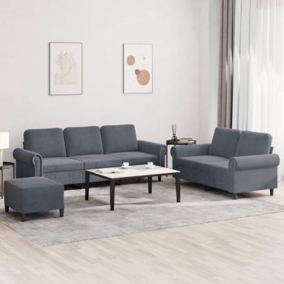 Set de canapele cu perne, 3 piese, gri închis, catifea GartenMobel Dekor