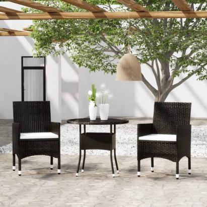 Set mobilier bistro grădină 3 piese, negru, poliratan și sticlă GartenMobel Dekor