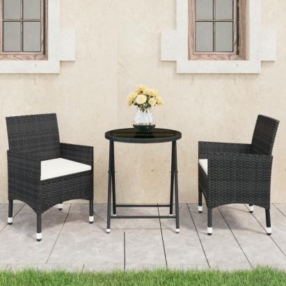 Set mobilier bistro grădină 3 piese, negru, poliratan și sticlă GartenMobel Dekor