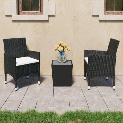 Set mobilier bistro grădină 3 piese, negru, poliratan și sticlă GartenMobel Dekor