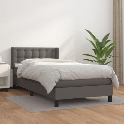 Pat box spring cu saltea, gri, 100x200 cm, piele ecologică GartenMobel Dekor