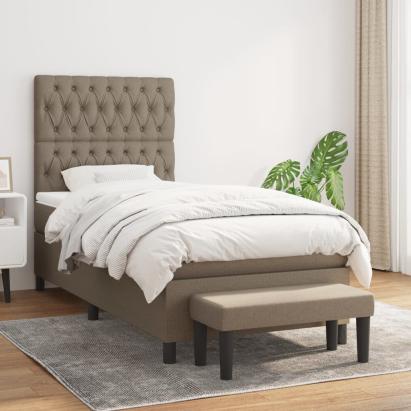 Pat box spring cu saltea, gri taupe, 90x200 cm, textil GartenMobel Dekor
