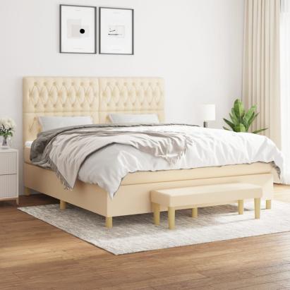 Pat continental cu saltea, crem, 180x200 cm, textil GartenMobel Dekor