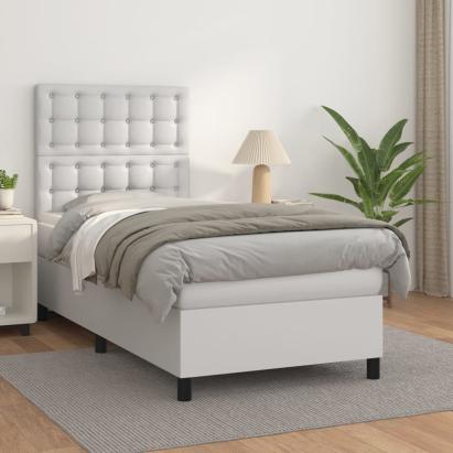 Pat box spring cu saltea, alb, 90x200 cm, piele ecologică GartenMobel Dekor