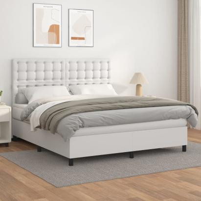 Pat box spring cu saltea, alb, 180x200 cm, piele ecologică GartenMobel Dekor