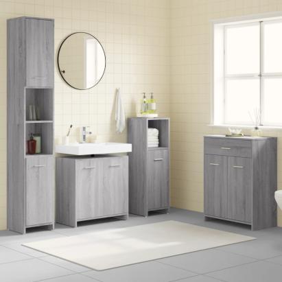 Set mobilier de baie, 4 piese, gri sonoma, lemn prelucrat GartenMobel Dekor