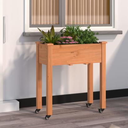 Jardinieră cu roți & căptușeală maro 71x37x76cm lemn masiv brad GartenMobel Dekor