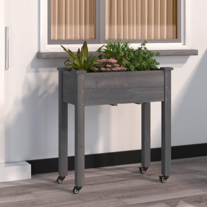 Jardinieră pe roți cu căptușeală gri 71x37x80cm lemn masiv brad GartenMobel Dekor
