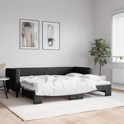 Pat de zi cu extensie, negru, 80x200 cm, textil GartenMobel Dekor