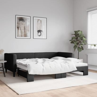 Pat de zi cu extensie, negru, 90x200 cm, textil GartenMobel Dekor