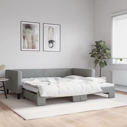 Pat de zi cu extensie, gri deschis, 100x200 cm, textil GartenMobel Dekor