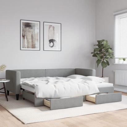 Pat de zi cu extensie și sertare, gri deschis, 80x200 cm textil GartenMobel Dekor