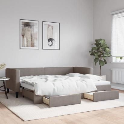 Pat de zi cu extensie și sertare, gri taupe, 80x200 cm, textil GartenMobel Dekor