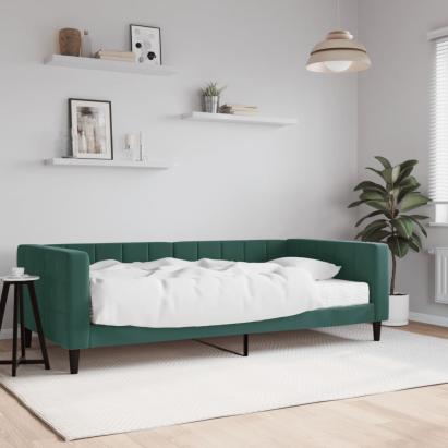 Pat de zi cu saltea, verde închis, 100x200 cm, catifea GartenMobel Dekor