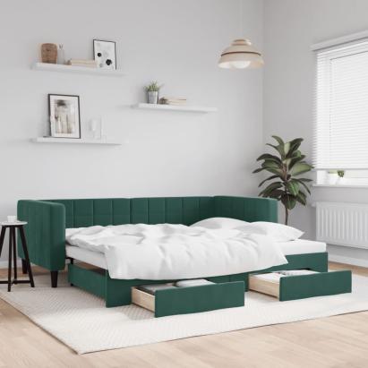 Pat de zi cu extensie și sertare verde închis 80x200 cm catifea GartenMobel Dekor