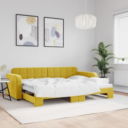Pat de zi cu extensie, galben, 80x200 cm, catifea GartenMobel Dekor