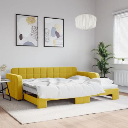 Pat de zi cu extensie, galben, 90x200 cm, catifea GartenMobel Dekor