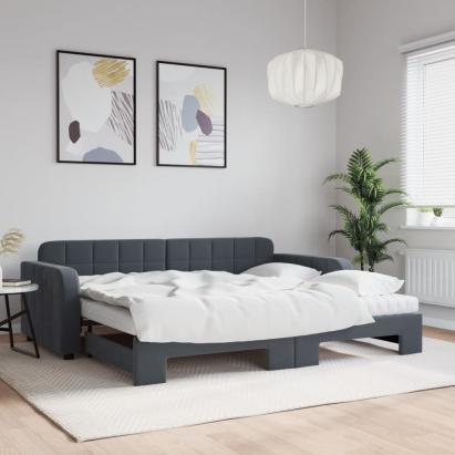 Pat de zi cu extensie și saltele, gri închis, 90x190 cm catifea GartenMobel Dekor