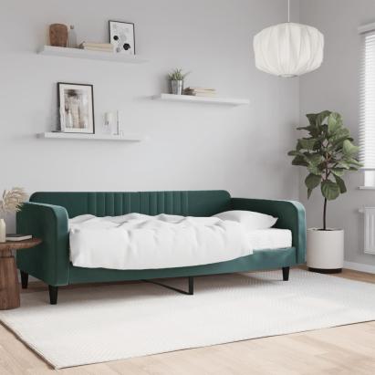 Pat de zi cu saltea, verde închis, 100x200 cm, catifea GartenMobel Dekor