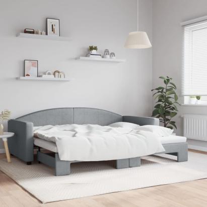 Pat de zi cu extensie, gri deschis, 90x200 cm, textil GartenMobel Dekor