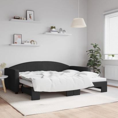 Pat de zi cu extensie, negru, 90x200 cm, textil GartenMobel Dekor