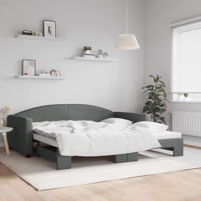Pat de zi cu extensie, gri închis, 100x200 cm, textil GartenMobel Dekor