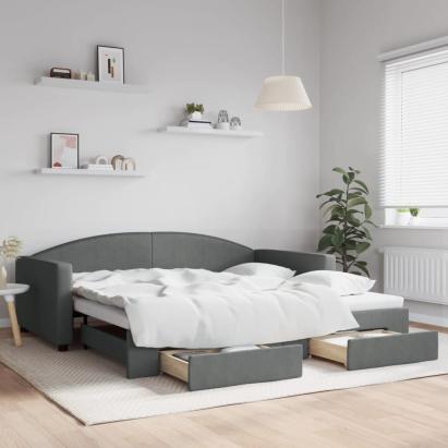 Pat de zi cu extensie și sertare, gri închis, 100x200 cm textil GartenMobel Dekor