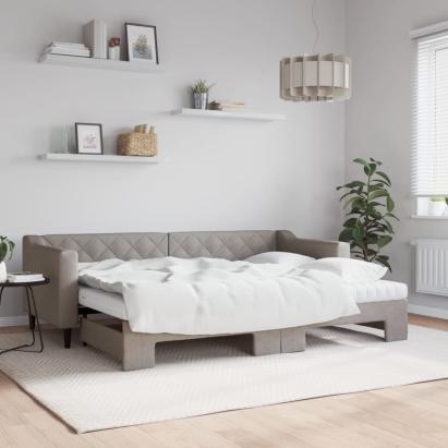 Pat de zi cu extensie și saltele, gri taupe, 80x200 cm, textil GartenMobel Dekor