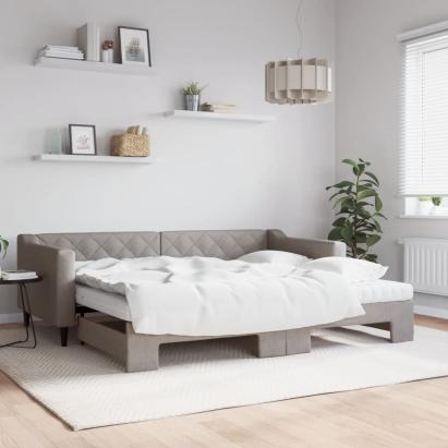 Pat de zi cu extensie și saltele, gri taupe, 90x200 cm, textil GartenMobel Dekor