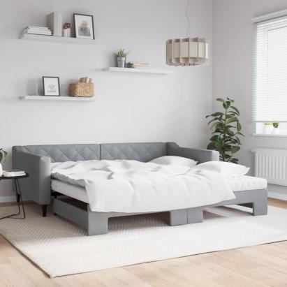 Pat de zi cu extensie și saltele, gri deschis 100x200 cm textil GartenMobel Dekor