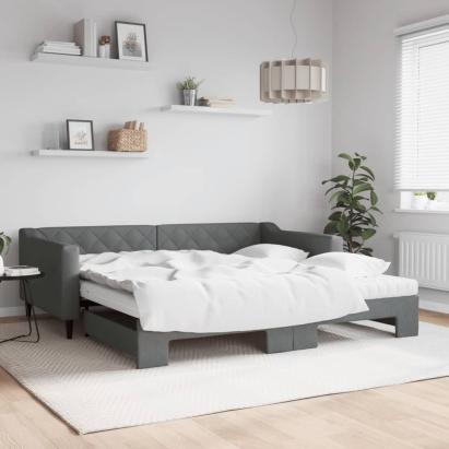 Pat de zi cu extensie și saltele, gri închis, 100x200 cm textil GartenMobel Dekor