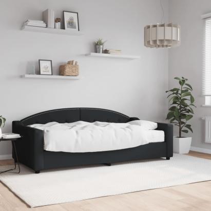 Pat de zi cu saltea, negru, 90x190 cm, textil GartenMobel Dekor